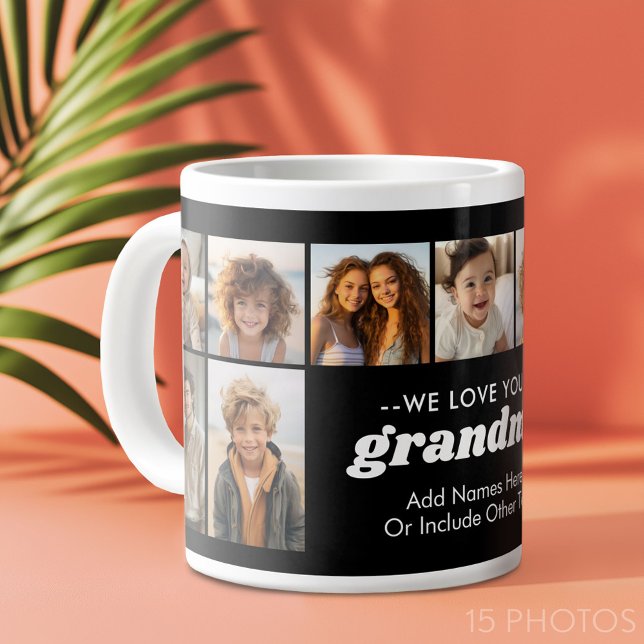 We Love You Grandma - 15 Photo Collage Large Coffee Mug (Custom Photo Collage Mug)