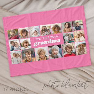We Love You Grandma - 17 Photo Collage Fleece Blanket