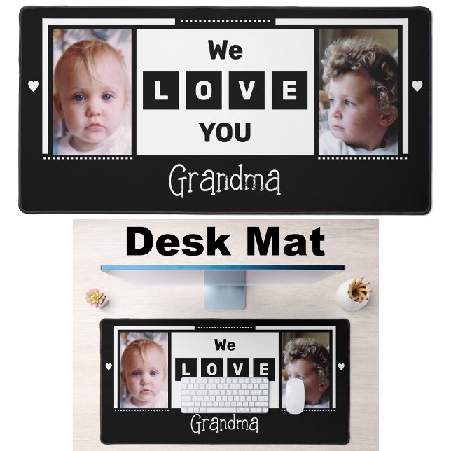 We love you grandma 2 photo black white desk mat (Creator Uploaded)