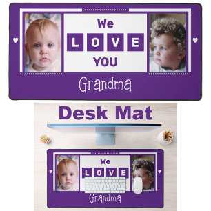 We love you grandma 2 photo purple white desk mat