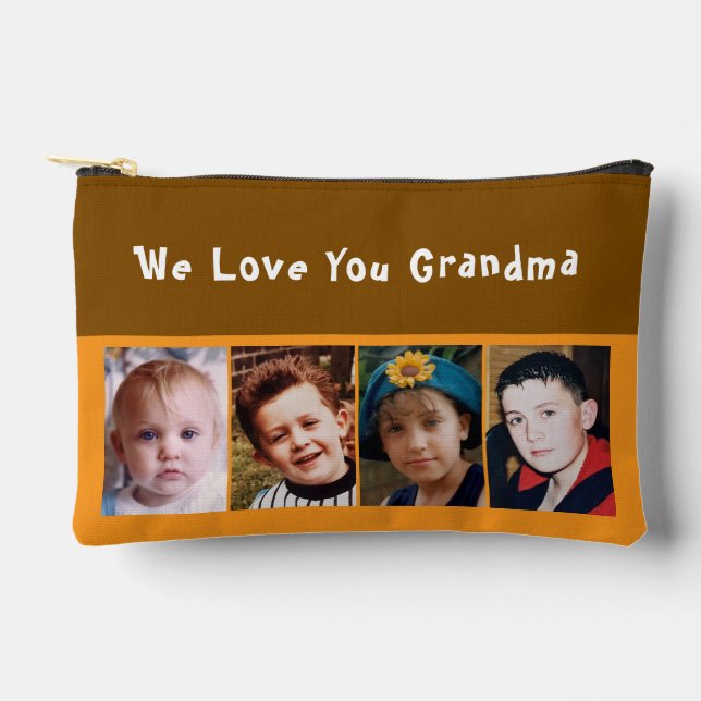We love you grandma 4 photo brown orange accessory pouch (Front)