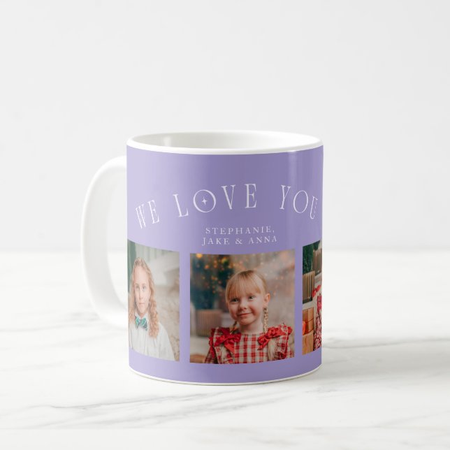 We Love You Grandma 4-Photo Lilac Coffee Mug (Front Left)