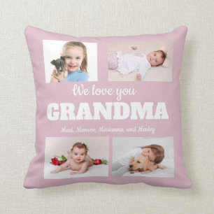 We Love you Grandma 4 Photo Pink Cushion