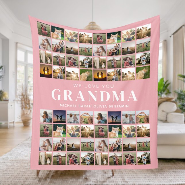 We Love You Grandma 64 Photo Collage Fleece Blanket (Creator Uploaded)