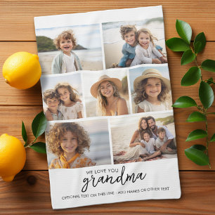 We Love You Grandma - 7 Photo Collage - Modern Tea Towel