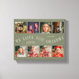 We Love You Grandma 8 Photo Grid Sage Green Canvas Print