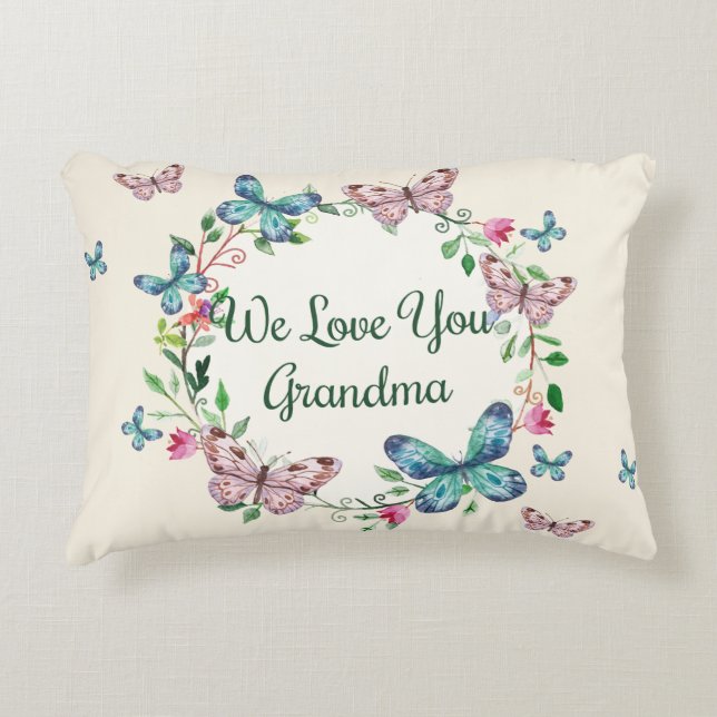 We Love You Grandma Butterfly Accent Pillow 2 (Front)