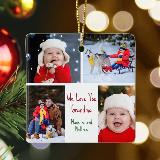We Love You Grandma Custom Cute Kids Photo Collage Ceramic Ornament (Creator Uploaded)
