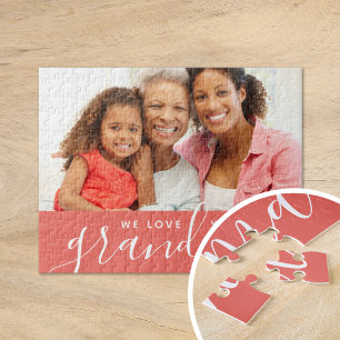 We Love You Grandma Custom Photo Gift   Coral Jigsaw Puzzle