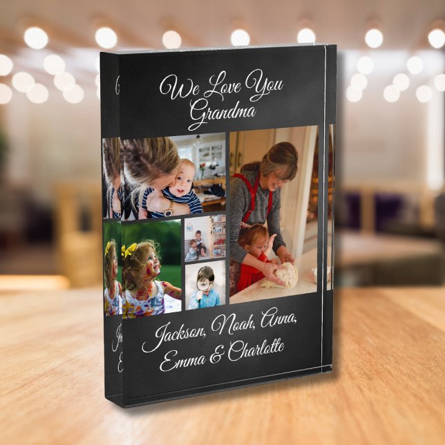 We Love You Grandma | Elegant Black 5 Photo Block (Creator Uploaded)