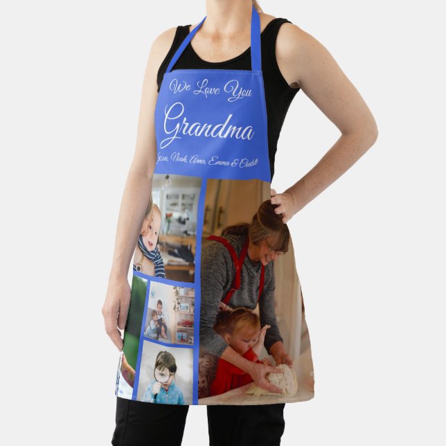 We Love You Grandma | Elegant Blue 5 Photo Apron (Insitu)