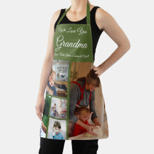 We Love You Grandma   Elegant Olive Green 5 Photo Apron