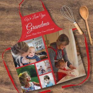 We Love You Grandma Elegant Red 5 Photo Apron