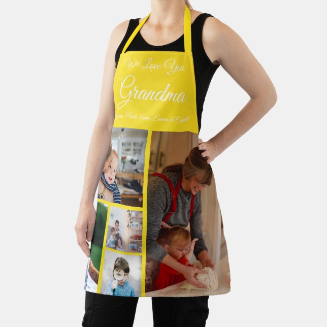 We Love You Grandma | Elegant Yellow 5 Photo Apron (Insitu)