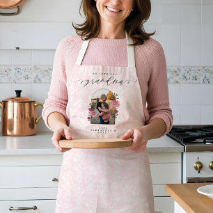 We Love You Grandma Floral Photo Keepsake Pink Apron