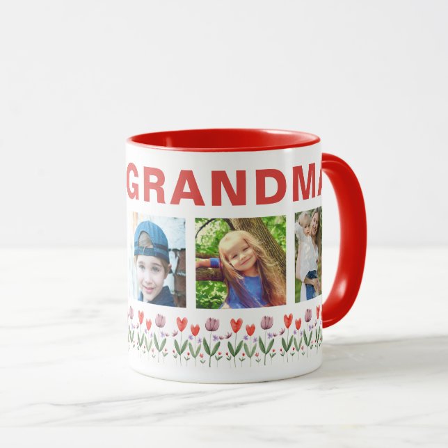 We love you Grandma Flowers 5 Photos Keepsake Mug (Front Right)