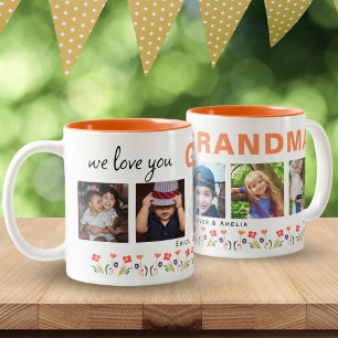 We love you Grandma Flowers 5 Photos Keepsake Two-Tone Coffee Mug
