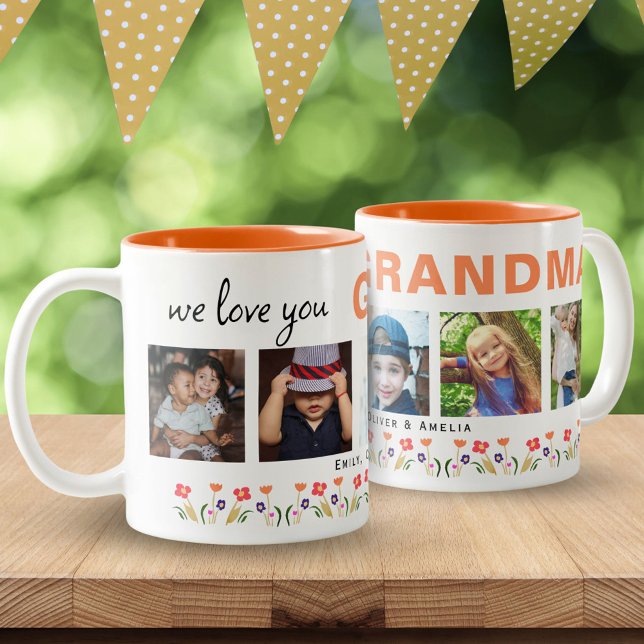 We love you Grandma Flowers 5 Photos Keepsake Two-Tone Coffee Mug (Creator Uploaded)