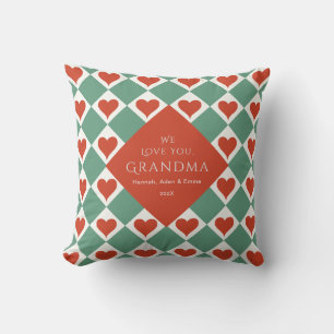 We Love You Grandma Gift Heart Red Green Cushion