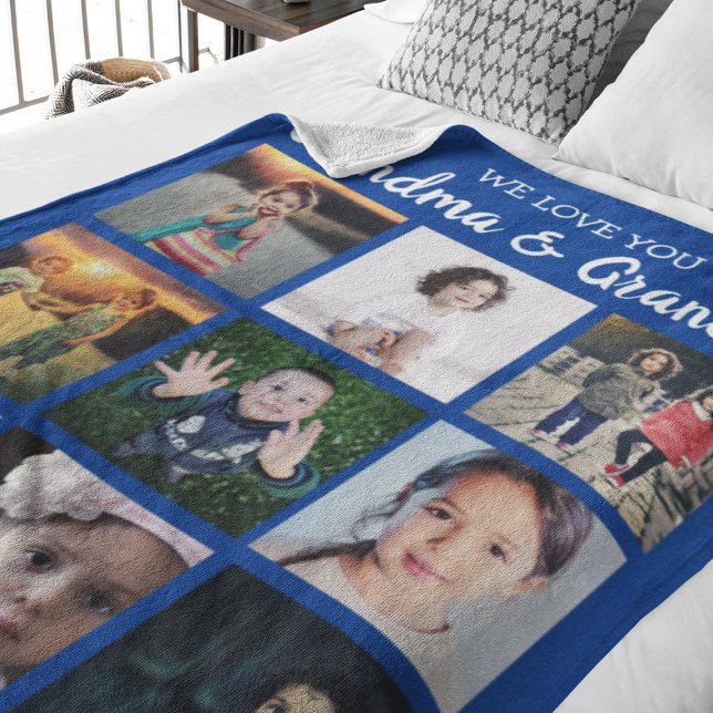 We Love You Grandma & Grandpa Photo Collage Fleece Blanket (Creator Uploaded)