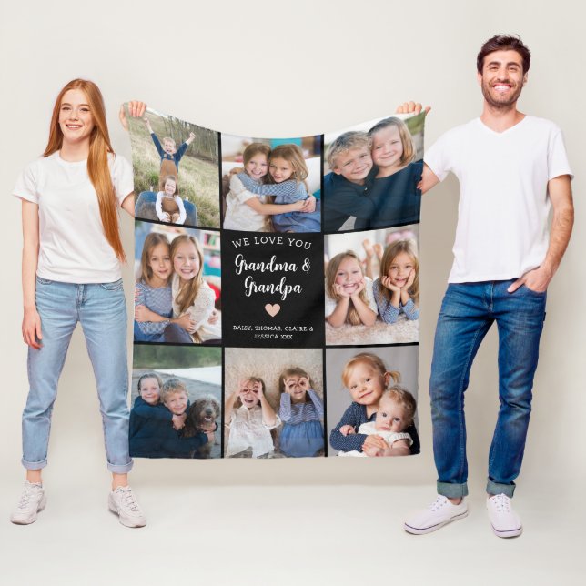 We Love You Grandma Grandpa Photo Collage Modern  Fleece Blanket (In Situ)