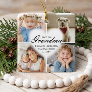 We Love You Grandma Heart Grandkids Photo Collage Ceramic Ornament