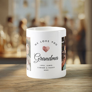 We Love You Grandma Modern Photo Rose Gold Heart Coffee Mug