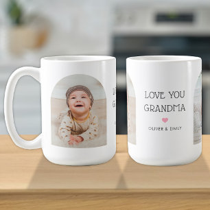 We Love You Grandma Nana 2 Photo Arch & Name 15 oz Coffee Mug