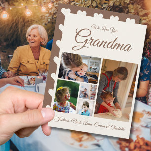 We Love You Grandma Off-White Brown 5 Photo Holiday Card