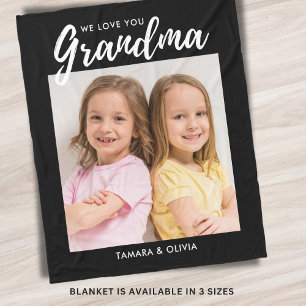 We Love You Grandma One Photo Personalised Black Fleece Blanket