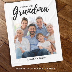 We Love You Grandma One Photo Personalized White Fleece Blanket