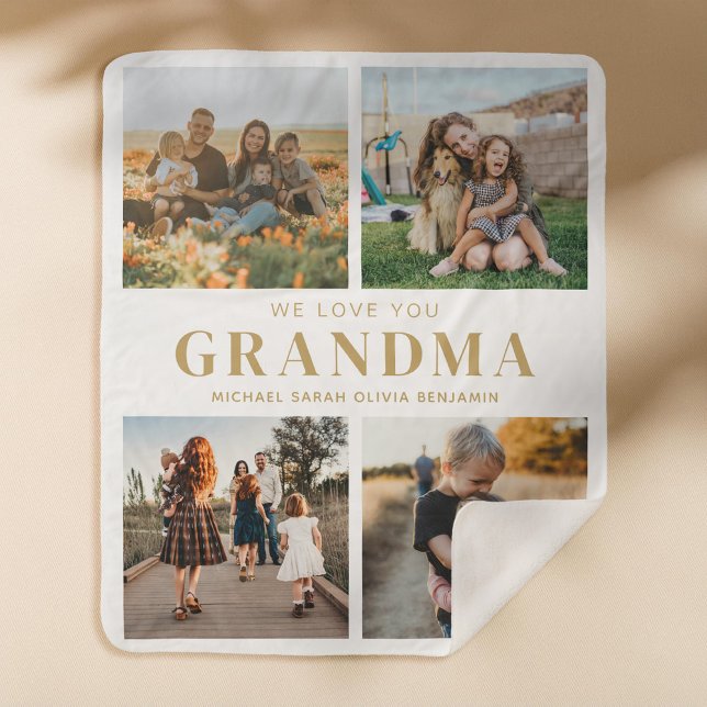We Love You Grandma Personalised 4 Photo Collage Sherpa Blanket (Creator Uploaded)