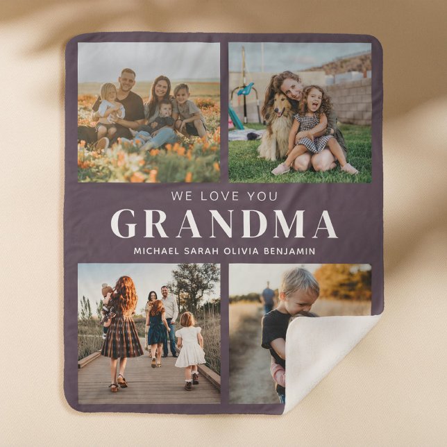 We Love You Grandma Personalised 4 Photo Collage Sherpa Blanket (Creator Uploaded)