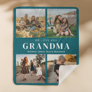 We Love You Grandma Personalised 4 Photo Collage Sherpa Blanket