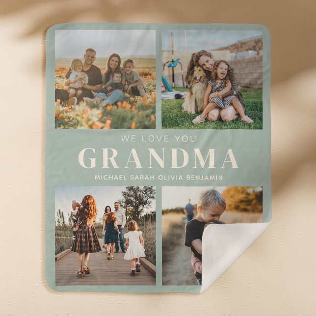 We Love You Grandma Personalised 4 Photo Collage Sherpa Blanket (Creator Uploaded)