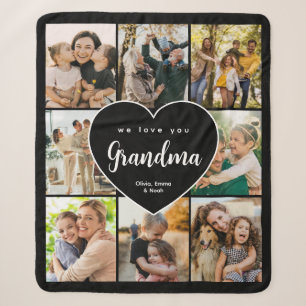 We Love You Grandma Personalised 8 Photo Collage Sherpa Blanket