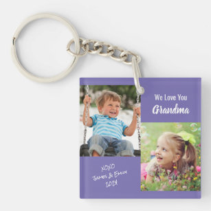 We Love You Grandma Personalised Photos Purple Key Key Ring