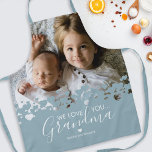 We Love You Grandma Photo Blue Apron<br><div class="desc">Their is no better cook than grandma! Looking for a special gift for your grandmother,  then this personalised blue apron is perfect featuring a precious family photo of the children,  a modern heart design,  the saying "we love you grandma",  and the grandchildrens names.</div>