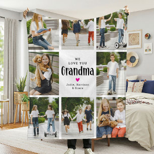 We Love You Grandma Photo Collage Gift Fleece Blanket