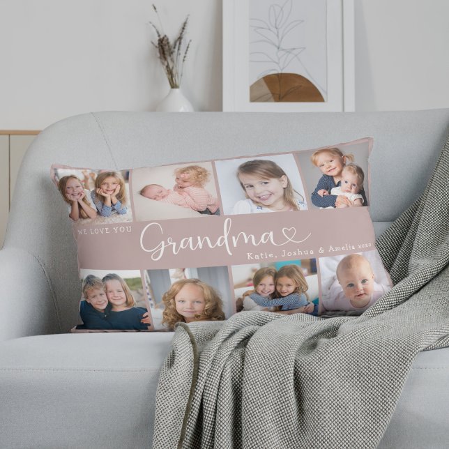 We Love You Grandma Photo Collage Heart Script Lumbar Cushion (Creator Uploaded)