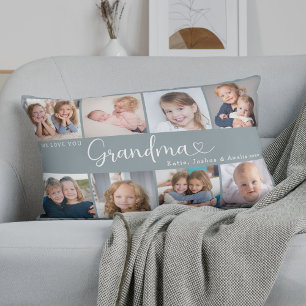 We Love You Grandma Photo Collage Heart Script Lumbar Cushion