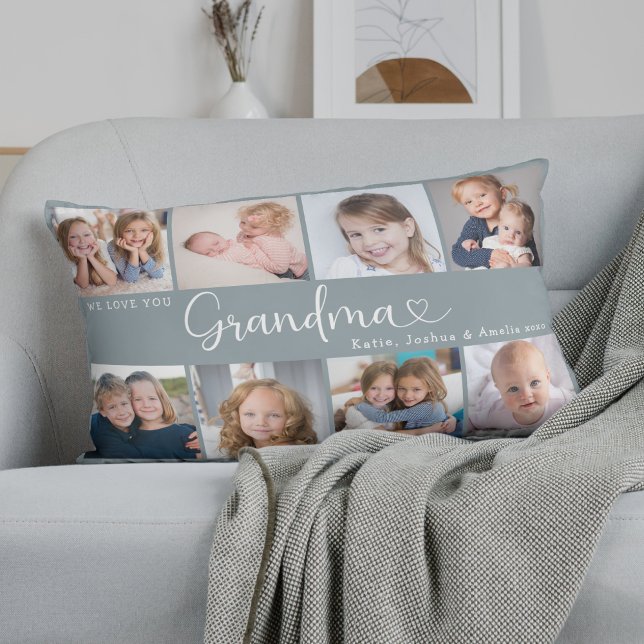 We Love You Grandma Photo Collage Heart Script Lumbar Cushion (Creator Uploaded)