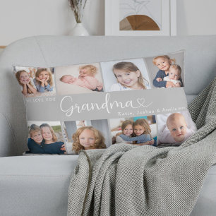 We Love You Grandma Photo Collage Heart Script Lumbar Cushion
