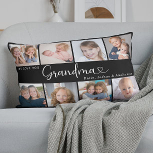 We Love You Grandma Photo Collage Heart Script Lumbar Cushion