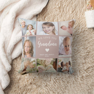 We Love You Grandma Photo Collage Pink Cushion