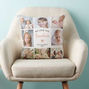 We Love You Grandma Photo Collage Pink Heart Cushion