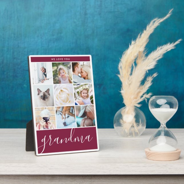 We love you Grandma photo gift collage burgundy Plaque (Side)