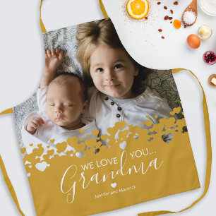 We Love You Grandma Photo Yellow Apron