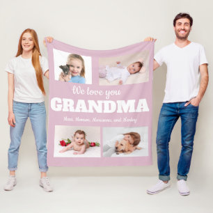 We Love You Grandma Pink 4 Photo Child Family Fleece Blanket