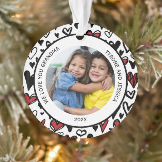 We Love You Grandma red and white hearts Ornament
